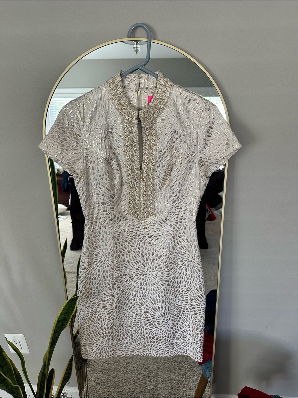 Lilly Pulitzer Ivory Lace Mini Dress with Gold Trim